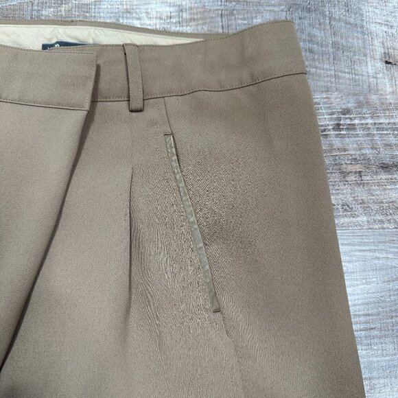 VINCE. Women's Size 6 Asymmetric Harem Trousers Leather Trim Brown Taupe - Picture 8 of 16